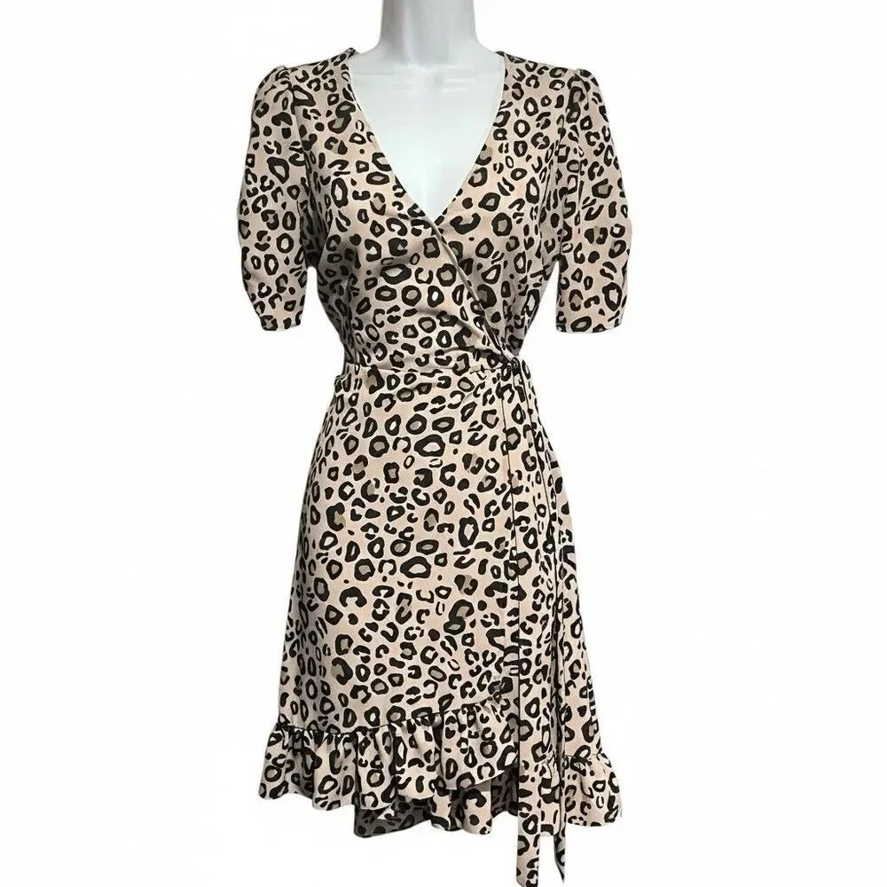 Sanctuary Leopard Wrap Mini Dress Size M